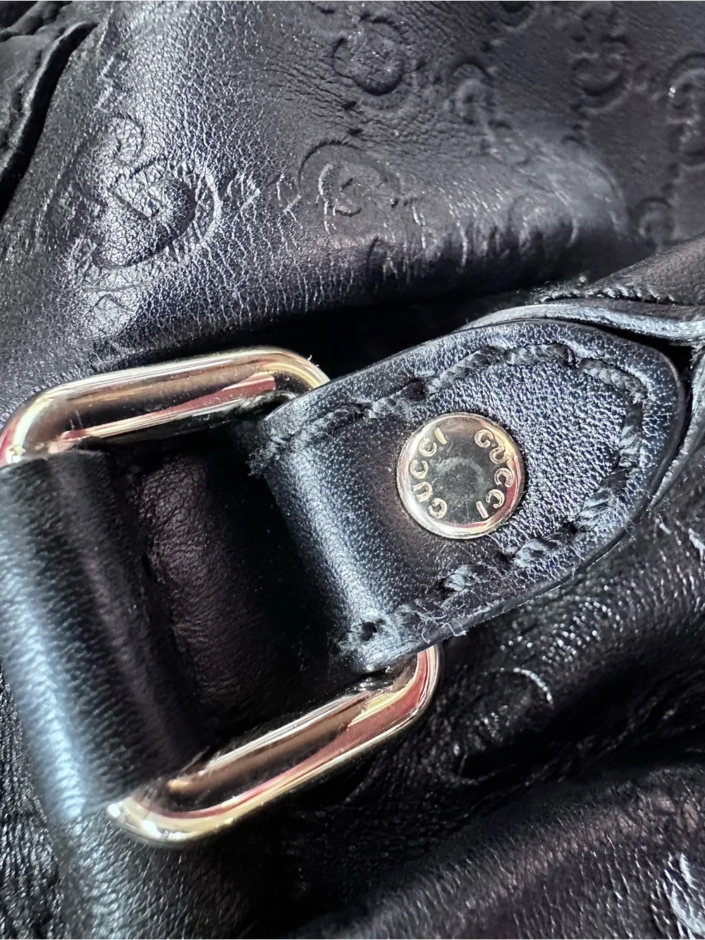 Gucci Black Embossed Leather Small Sukey Boston Shoulder Bag w/ Crossbody Strap